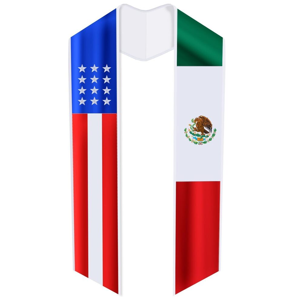 1747 USA and Mexico Flag Graduation Stole Sash for International Graduation